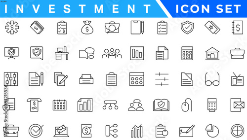 Investment Line Editable Icons set. Vector illustration in modern thin line style of business related icons: types of investments, economics, profit, savings, and more. Isolated on white