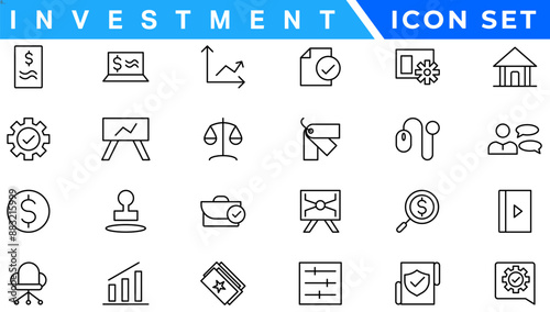 Investment Line Editable Icons set. Vector illustration in modern thin line style of business related icons: types of investments, economics, profit, savings, and more. Isolated on white