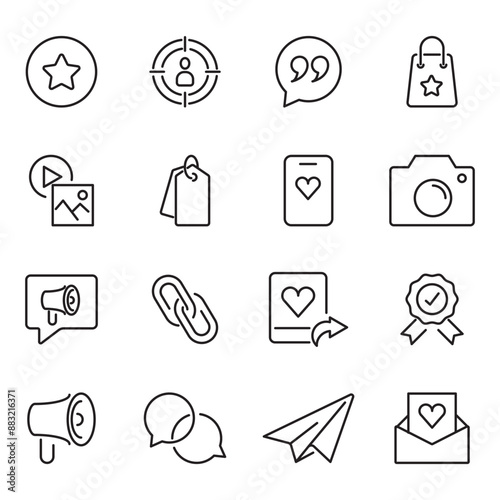Brand ambassador, pr and public influence editable stroke outline icons set isolated on white background flat vector illustration