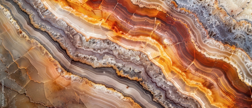 Close Up Of A Multicolored Agate Stone With Bands Of Orange, Brown, And Gray Close Up Of A Multicolored Agate Stone With Bands Of Orange, Brown, And Gray