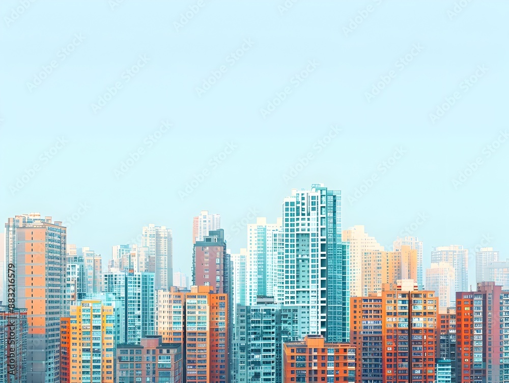 Fototapeta premium Vibrant City Skyline with a Mix of Architectural Styles Showcasing Urban Evolution and Growth