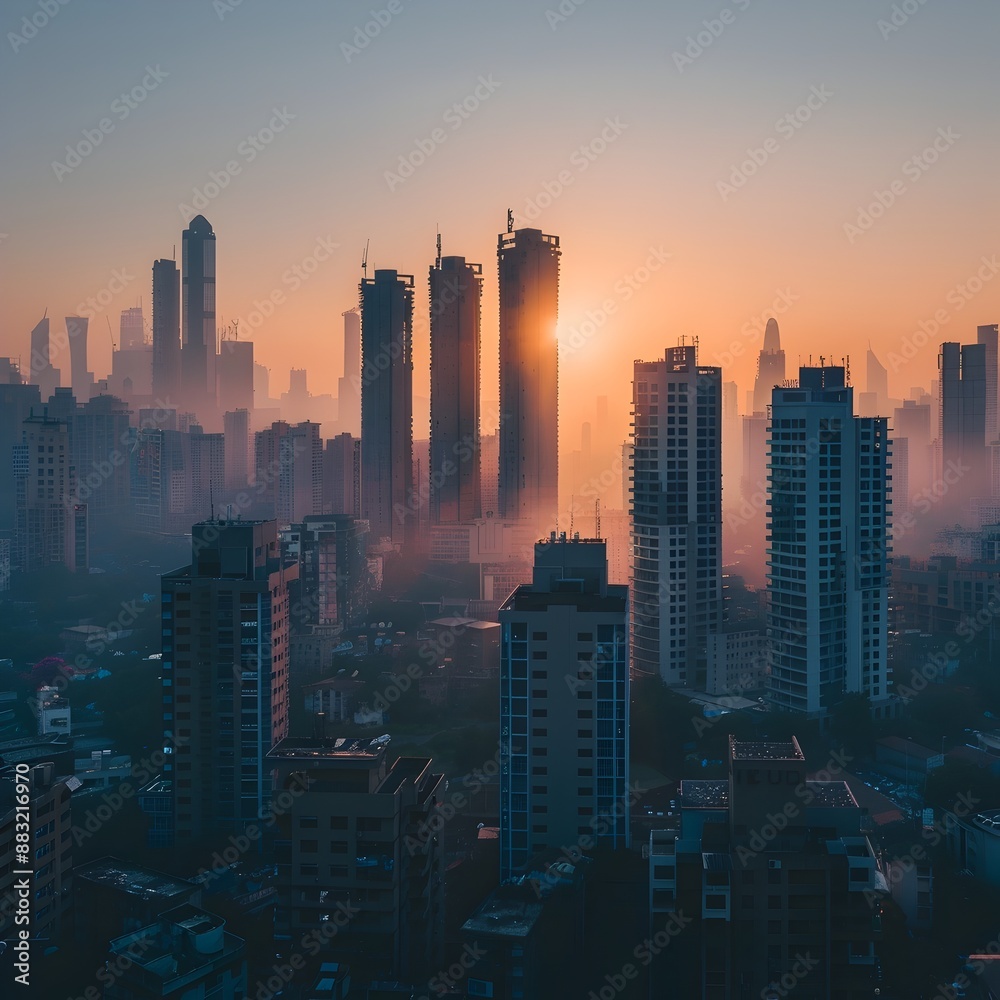 Majestic Skyline of a City at Dawn Bathed in Golden Light Peaceful Morning Urban Landscape Concept Majestic Skyline of a City at Dawn Bathed in Golden Light Peaceful Morning Urban Landscape Concept