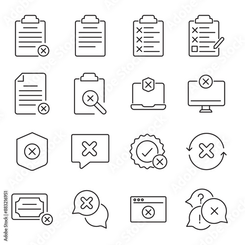 Reject, mistake, wrong, close or refuse editable stroke outline icons set isolated on white background