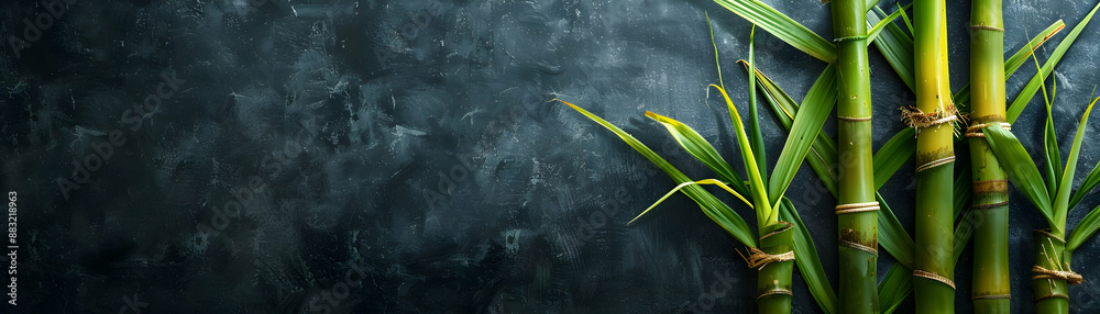 Fototapeta premium Photo Realistic Blackboard with Sugar Cane and Rising Line Concept Increase in Sugar Commodity Value Symbolized on Whimsical Background