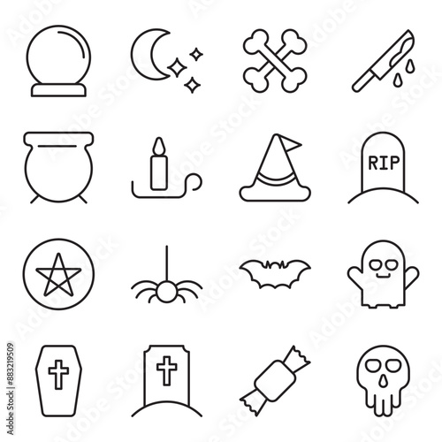 halloween icons set for web and UIUX design. Vector objects isolated on a white background