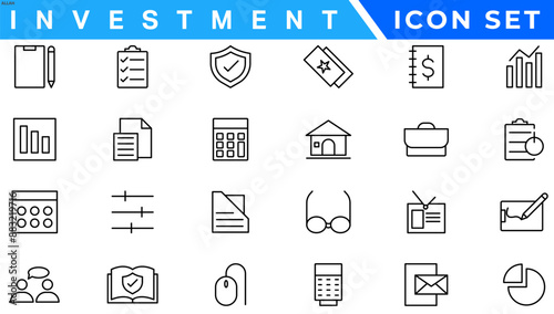 Investment Line Editable Icons set. Vector illustration in modern thin line style of business related icons: types of investments, economics, profit, savings, and more. Isolated on white