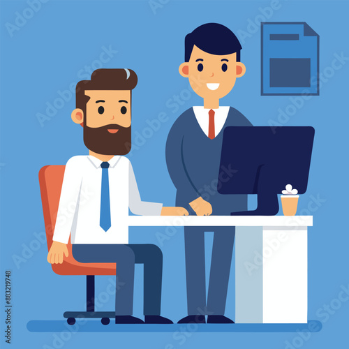 A junior mentor teaching his senior freelancing student very friendly and respectfully vector illustration 