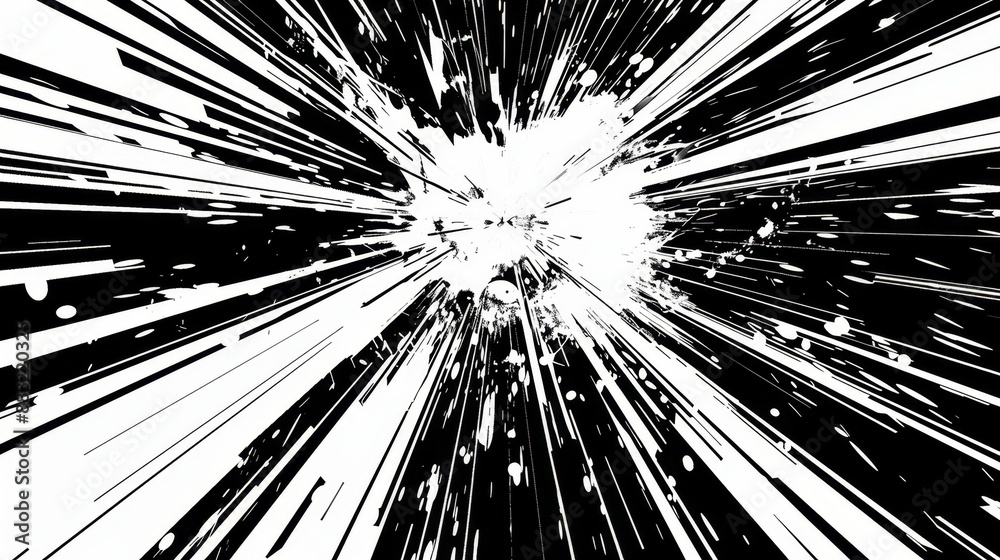 Abstract Black and White Radial Burst with Splashes Abstract Black and White Radial Burst with Splashes