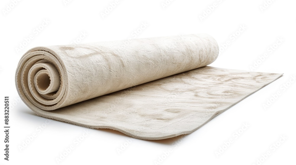 Rolled Up Beige Rug With White Background. Rolled Up Beige Rug With White Background.