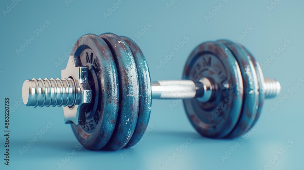 Blue Dumbbell on Blue Background. Blue Dumbbell on Blue Background.