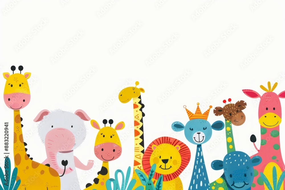 Cute and brightly colored and playful animal illustration. Wild woodland safari jungle animals illustrations. Cute and brightly colored and playful animal illustration. Wild woodland safari jungle animals illustrations.