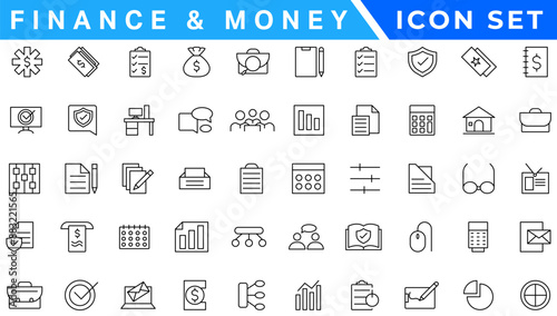 Money line icons. Set of Banking, Wallet and Coins icons. Credit card, Currency exchange and Cashback money service. Euro and Dollar, Cash wallet, exchange. Banking credit card, atm payment. Vector