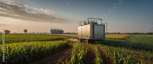 An image of rural agriculture with corn fields and biomass gas generators