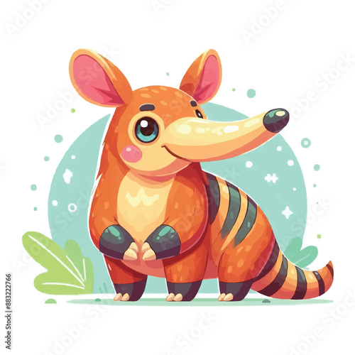 Aardvark vector illustration isolated on white background, bright colorful , cartoon style 