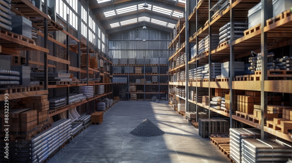 A large warehouse with many shelves full of boxes and bags A large warehouse with many shelves full of boxes and bags