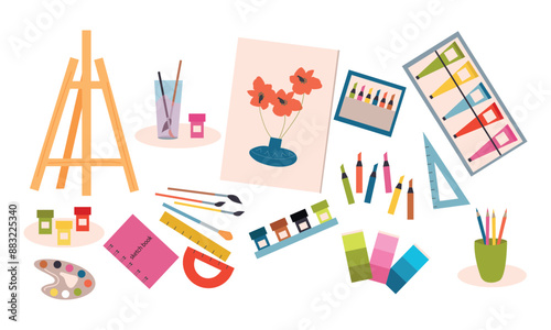 Big set with painting tools elements. Trendy modern vector illustration isolated
