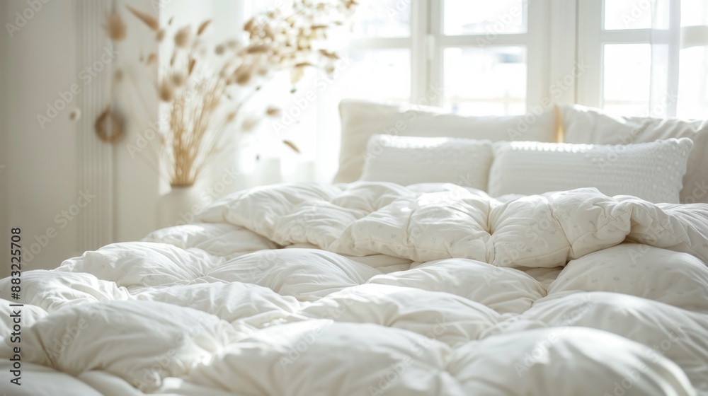Close-up of White Bedding with Natural Light Streaming Through Window Close-up of White Bedding with Natural Light Streaming Through Window
