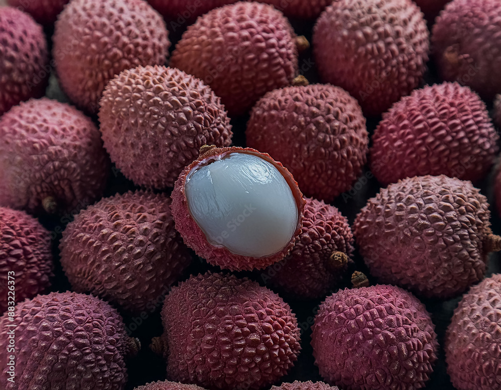 Fresh lychee fruit. Pattern texture background.