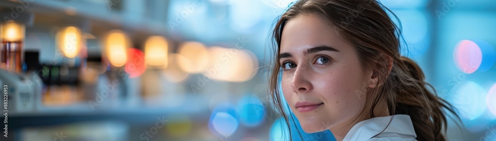 Young scientist in a modern laboratory focused on her research with laboratory equipment in the background, highlighting scientific innovation. Young scientist in a modern laboratory focused on her research with laboratory equipment in the background, highlighting scientific innovation.