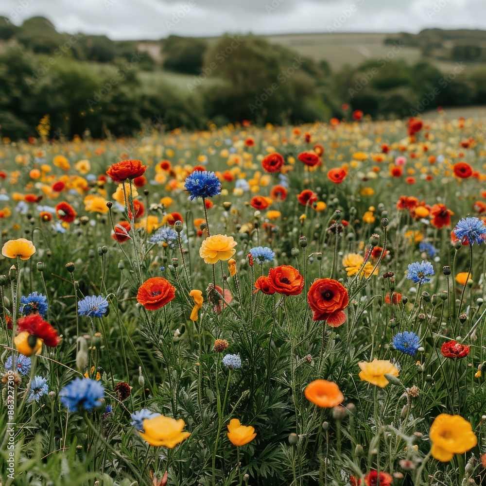 Fototapeta premium Meadow filled with a variety of colorful wildflowers