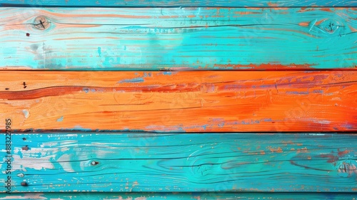 Wallpaper Mural Weathered painted wooden fence planks in blue and orange hues Torontodigital.ca