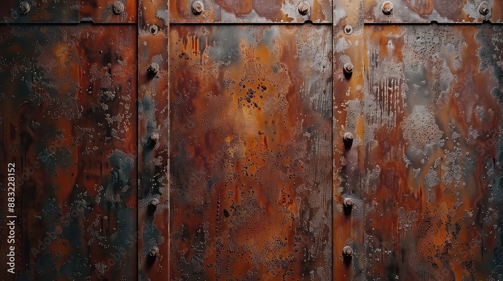 Weathered rusty metal panels with rivets Weathered rusty metal panels with rivets