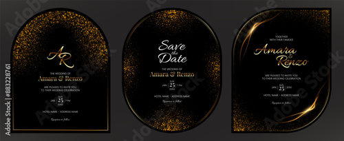 ~ai-22ee9daf-50f5-492c-8eb0-be0eabf6dea2_Luxury gold and black wedding card invitation template, Elegant frame border card decorated with glittering gold bokeh