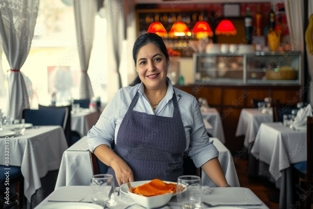 Portrait of waitress / owner in the restaurant Portrait of waitress / owner in the restaurant Portrait of waitress / owner in the restaurant Portrait of waitress / owner in the restaurant