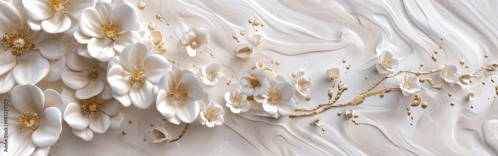 Elegant Floral Pattern on Marble Texture for Luxury Designs Generative AI Elegant Floral Pattern on Marble Texture for Luxury Designs Generative AI