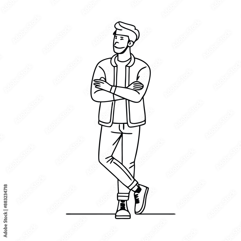 a standing hipster man, line art vector illustration a standing hipster man, line art vector illustration