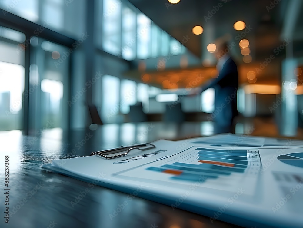 Executive Leader Reviewing Financial Reports in a High Tech Boardroom Executive Leader Reviewing Financial Reports in a High Tech Boardroom