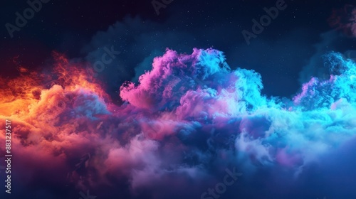 clouds illuminated with colorful lights on a dark background