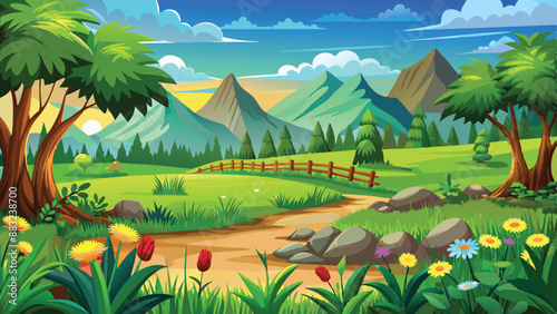 green grass meadow outdoor landscape vector illustration.AI  GENERATED