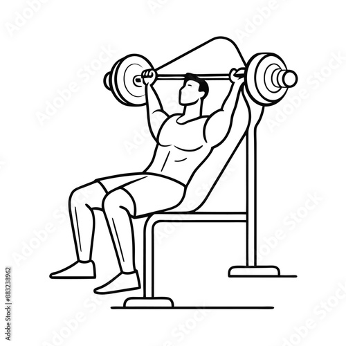 fit man during a bench press exercise. line art vector illustration 