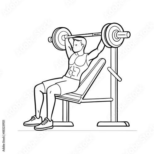fit man during a bench press exercise. line art vector illustration 