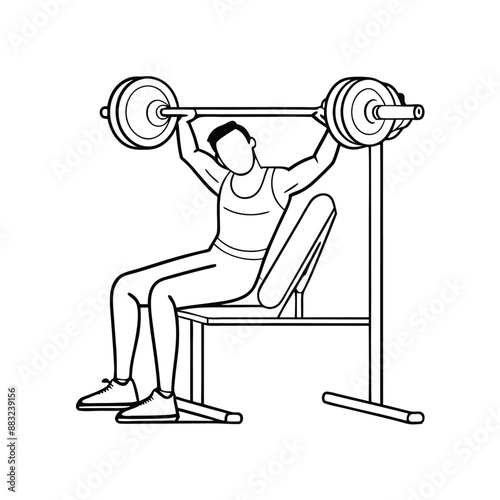 fit man during a bench press exercise. line art vector illustration 