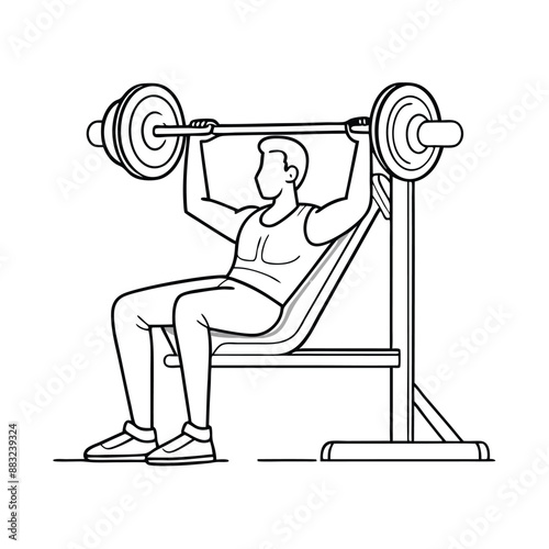 fit man during a bench press exercise. line art vector illustration 