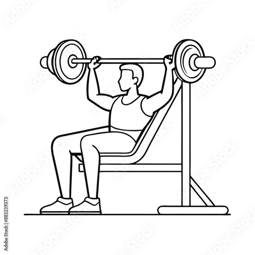 fit man during a bench press exercise. line art vector illustration 