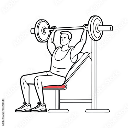 fit man during a bench press exercise. line art vector illustration 
