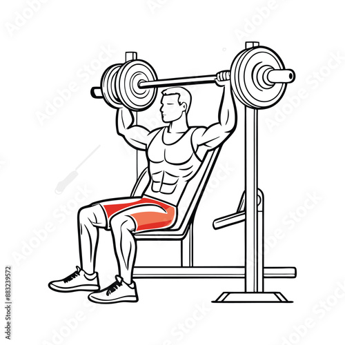 fit man during a bench press exercise. line art vector illustration 