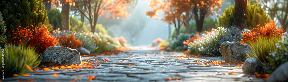 Half Tone Spring and Autumn Garden Landscape: Photo Realistic Photo Stock Concept for Bloom and Harvest with Ample Space for Graphics Half Tone Spring and Autumn Garden Landscape: Photo Realistic Photo Stock Concept for Bloom and Harvest with Ample Space for Graphics