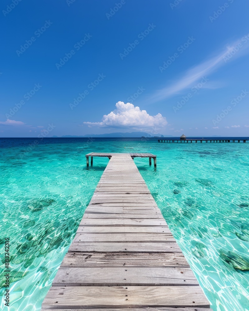 Serene Ocean Pier Scene for Summer Vacation Generative AI Serene Ocean Pier Scene for Summer Vacation Generative AI