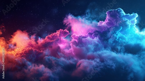 clouds illuminated with colorful lights on a dark background