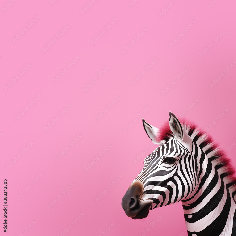 Zebra animal muzzle close-up side view on light pink background. Zebra animal muzzle close-up side view on light pink background.