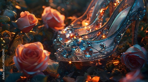 Transparent designer women's ballroom shoes await their Cinderella