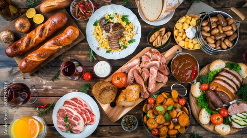 Wallpaper Mural A group of people are gathered around a table with a variety of food and drinks Torontodigital.ca