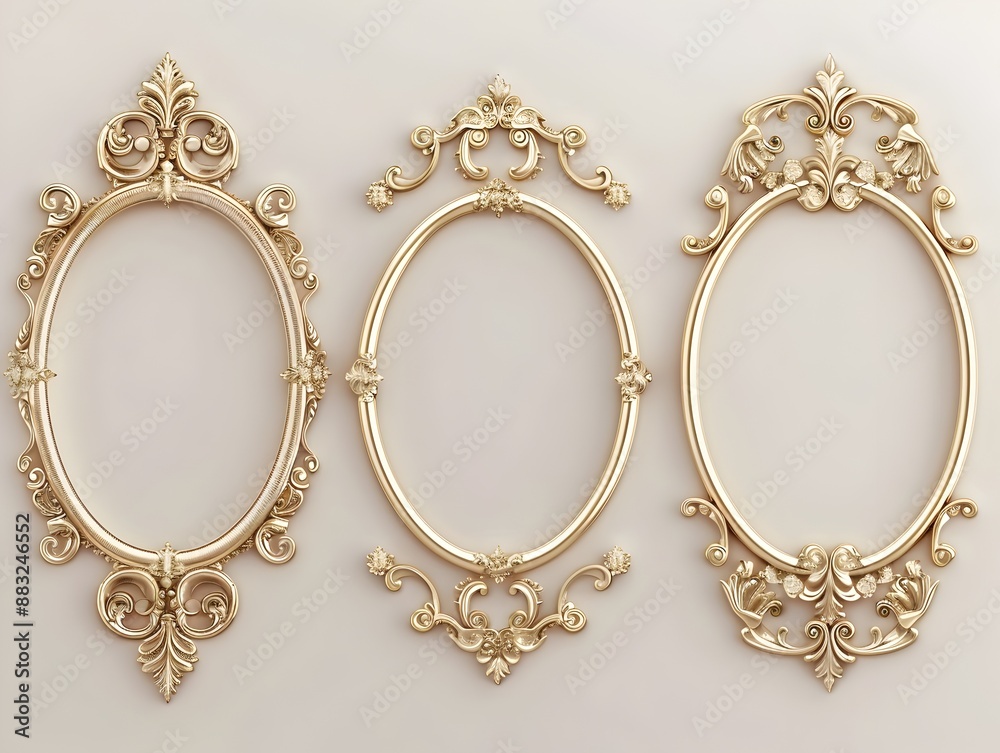 Ornate Oval Decorative Frames Set with Elegant Scrollwork and Filigree Borders for Formal Certificates or Vintage Photos Ornate Oval Decorative Frames Set with Elegant Scrollwork and Filigree Borders for Formal Certificates or Vintage Photos