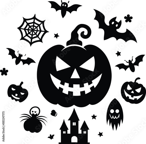 hallowen ornament illustration. oliday, halloween, october, scary, horror, pumpkin,happy halloween,halloween background