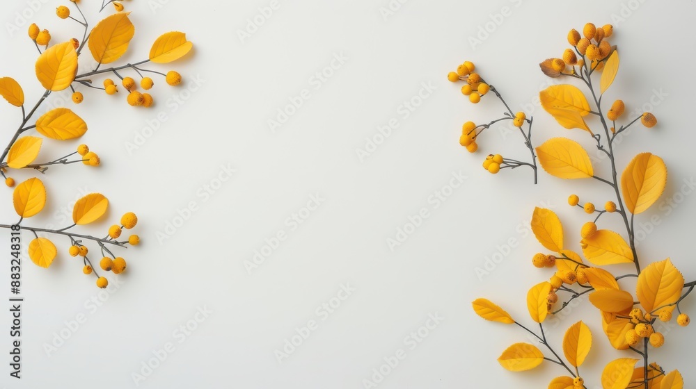 Obraz premium A simple and elegant border of yellow foliage surrounds the image, providing a natural and organic frame. The minimalist style and copy space make this photo ideal for adding text or graphics.