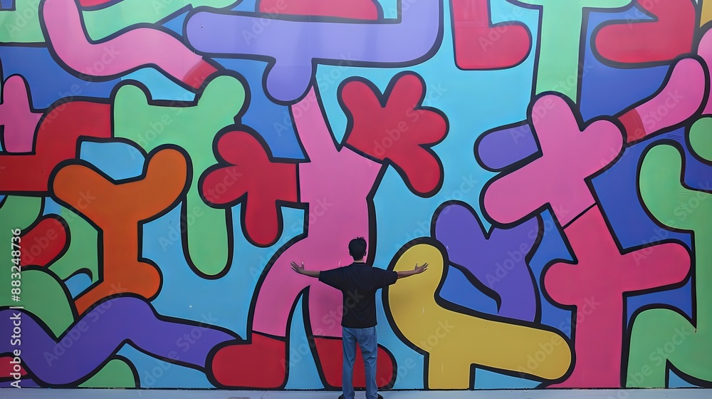 Fototapeta premium Man Posing In Front Of Colorful Mural